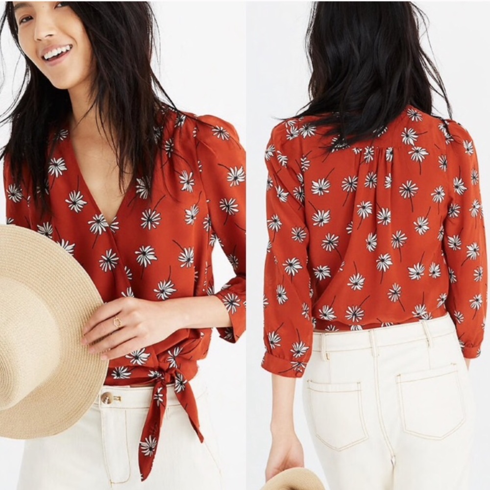 Madewell Terracotta Silk Wrap Top - Fresh Daisies